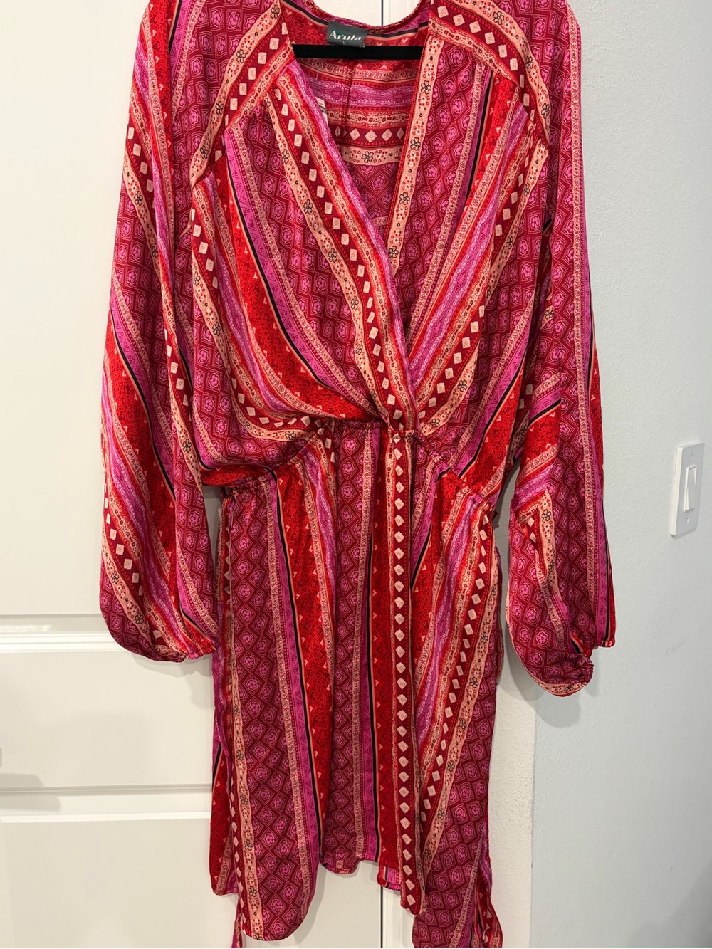 ARULA Pink and Red Patterned Wrap Dress